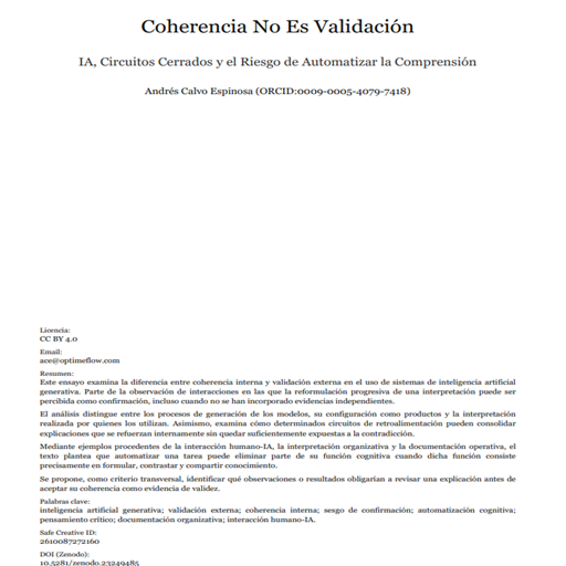 Coherencia No Es Validación: IA, Circuitos Cerrados y el Riesgo de Automatizar la Comprensión