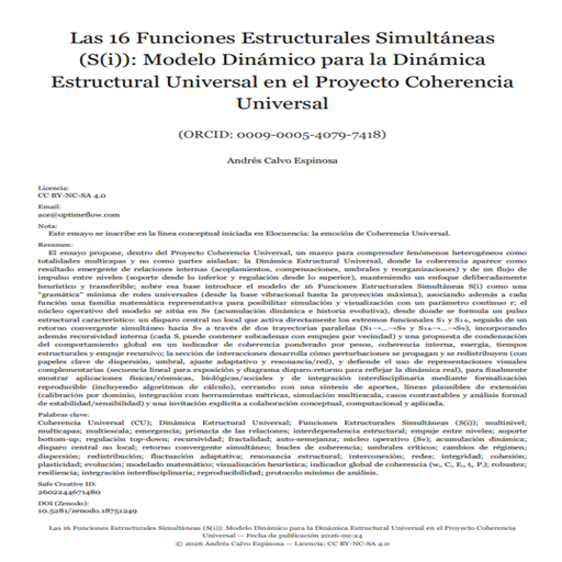 Las 16 Funciones Estructurales Simultáneas (S(i)): Modelo Dinámico para la Dinámica Estructural Universal en el Proyecto Coherencia Universal